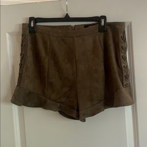 NWT olive suede shorts with braided detail